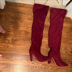 Jeffrey Campbell Over-the-Knee Suede Boots — Burgundy